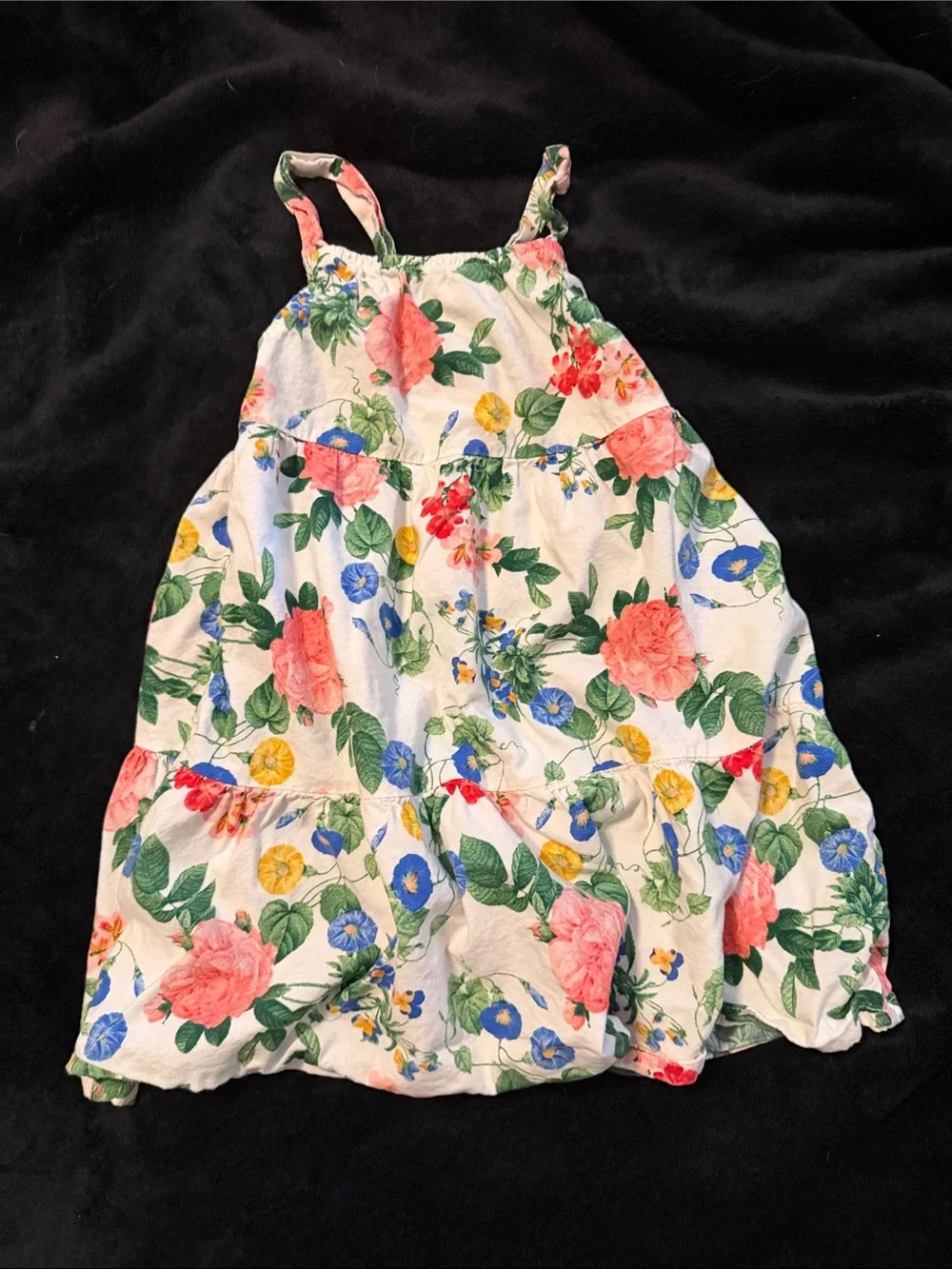 Old Navy White Floral Tiered Dress with Pink, Blue & Yellow Flowers